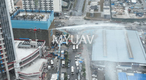 berita perusahaan terbaru tentang MYUAV berhasil menyelesaikan uji coba aplikasi praktis dari UAV pemadam kebakaran untuk bangunan super tinggi